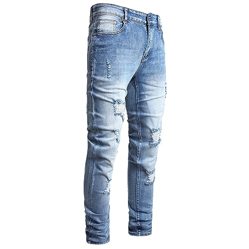 AITITIA Men's Ripped Jeans Taper Skinny Fit Stretch Denim Pants
